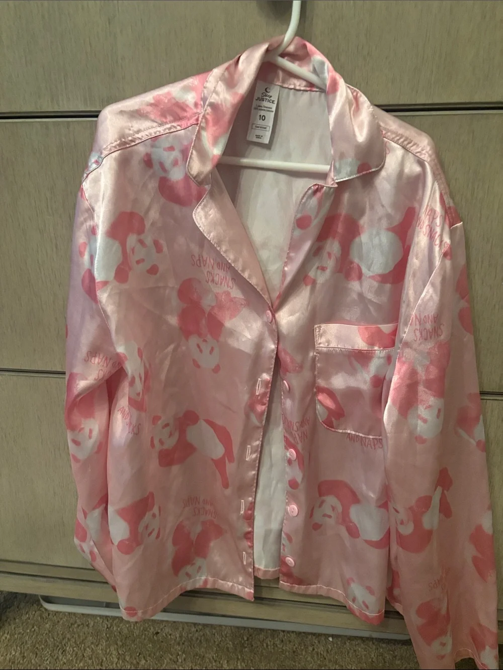 Justice Pink Satin Panda-Print Pajama Set